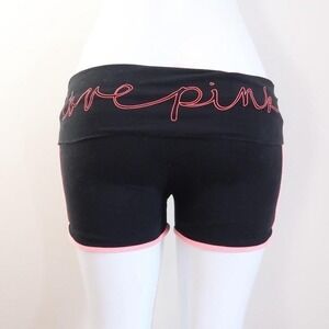 y2k victoria secret pink yoga shorts black pink foldover mallcore size S